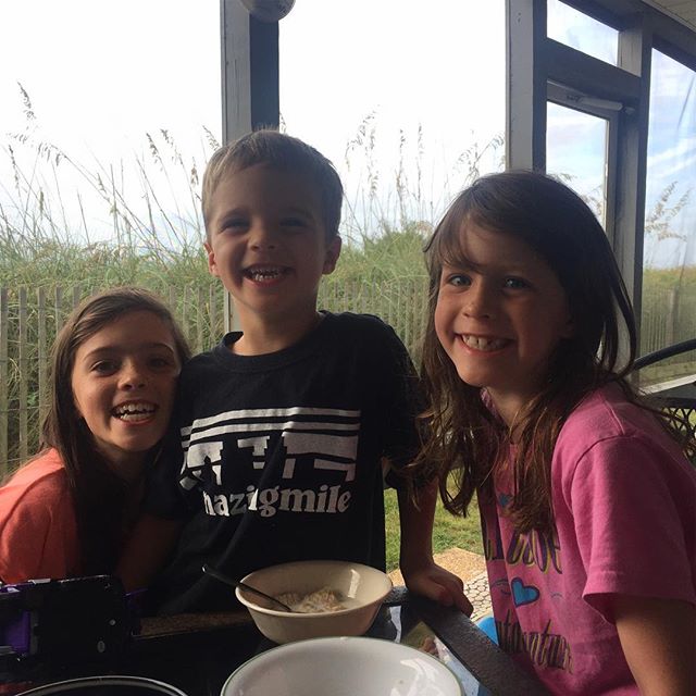 These smiles and sleepy eyes! Beach porch vibes in the morning are the best!